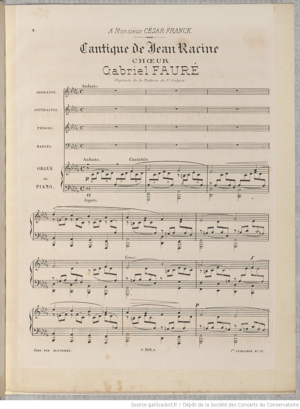 Cantique de Jean Racine, Gabriel Fauré, F. Schoen, 1876, BnF